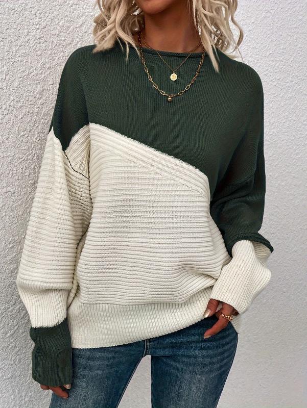 Trendiger Farbblock-Pullover mit Trichterkragen