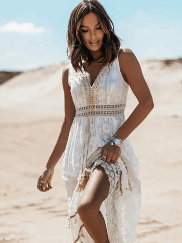 Valerie | Damen-Spitzenkleid im Boho-Stil mit feinen Details und fließender Passform