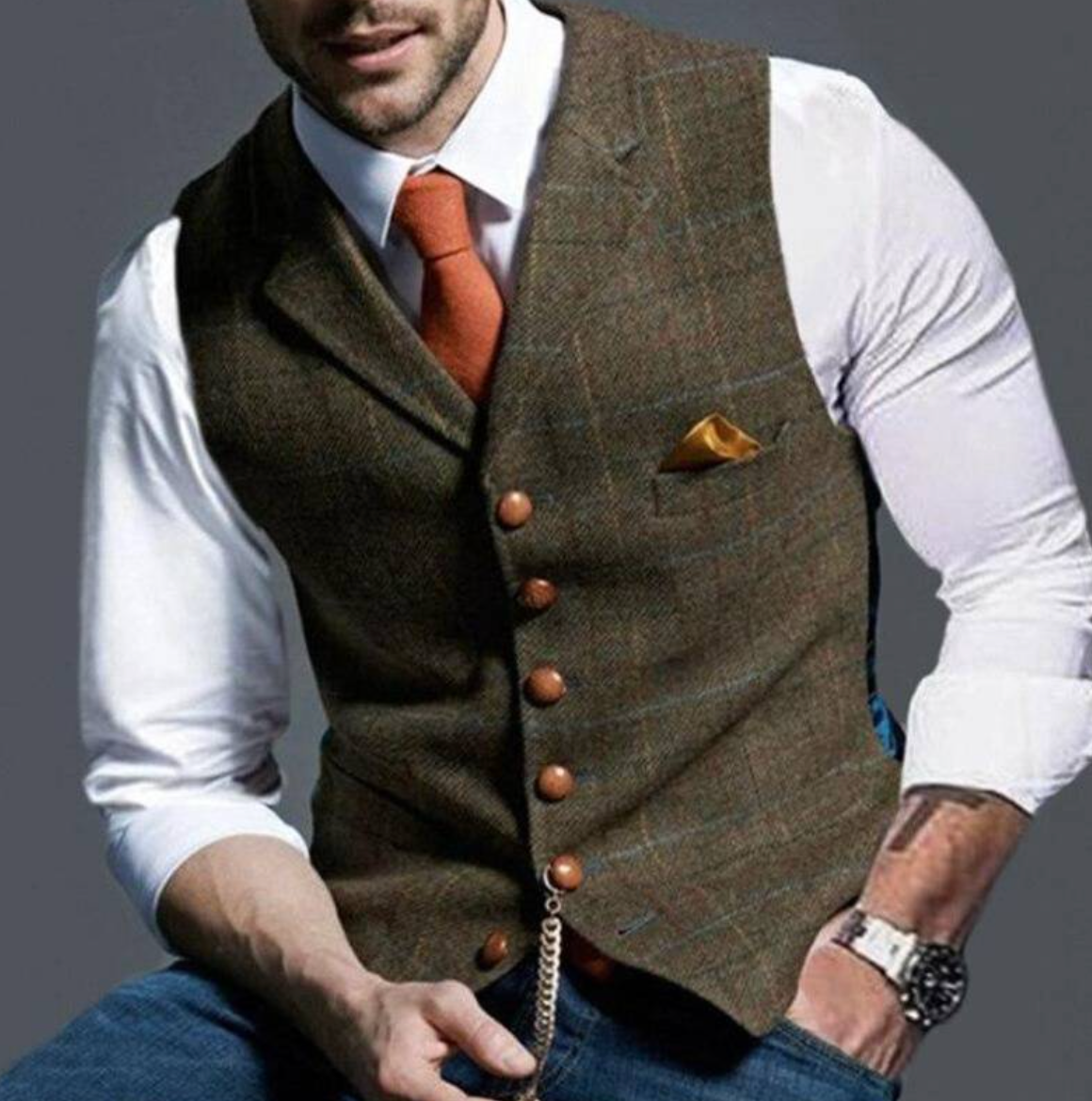 Victor | Herren-Weste im Vintage-Stil mit Reverskragen und Knopfleiste