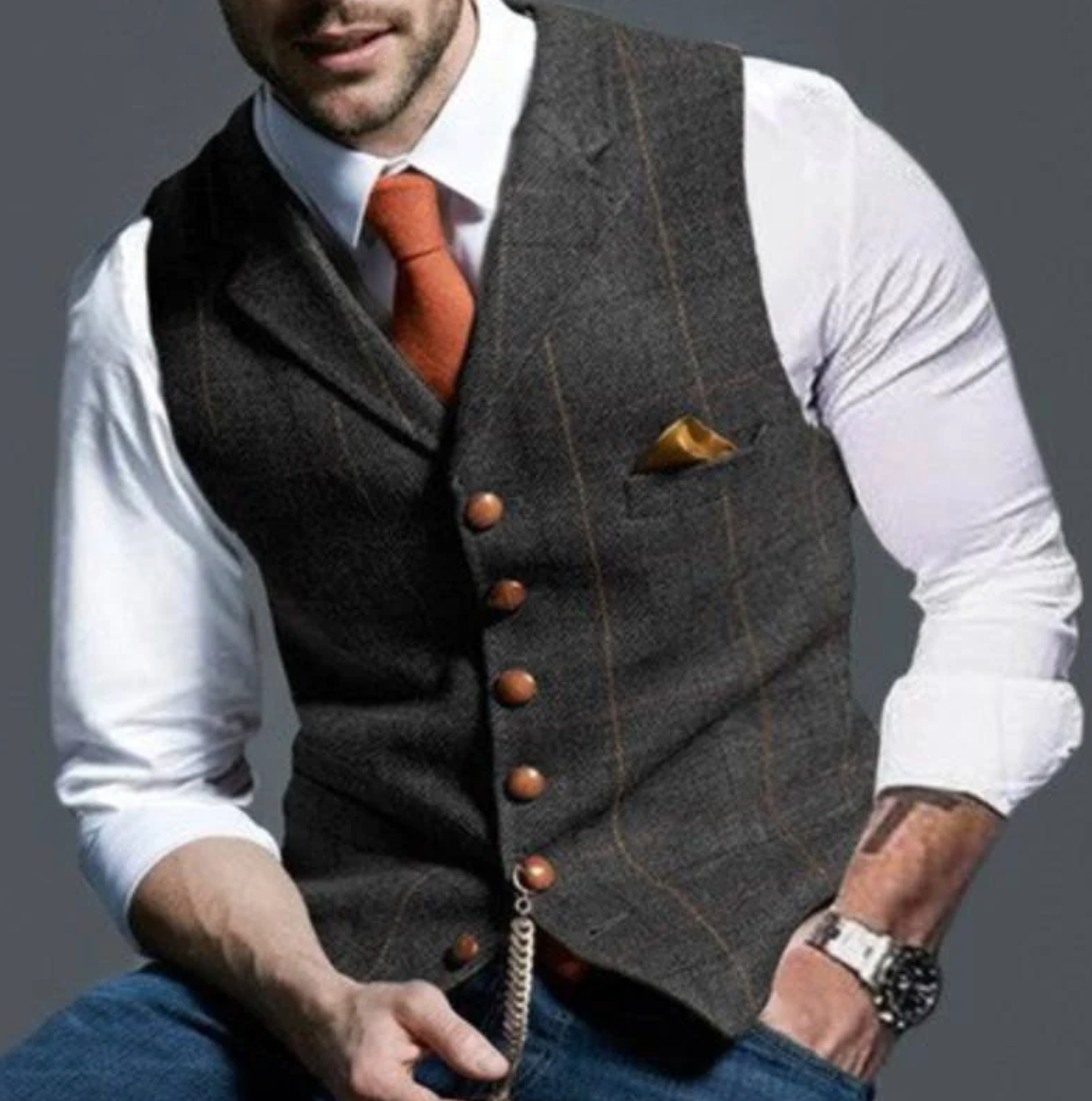 Victor | Herren-Weste im Vintage-Stil mit Reverskragen und Knopfleiste