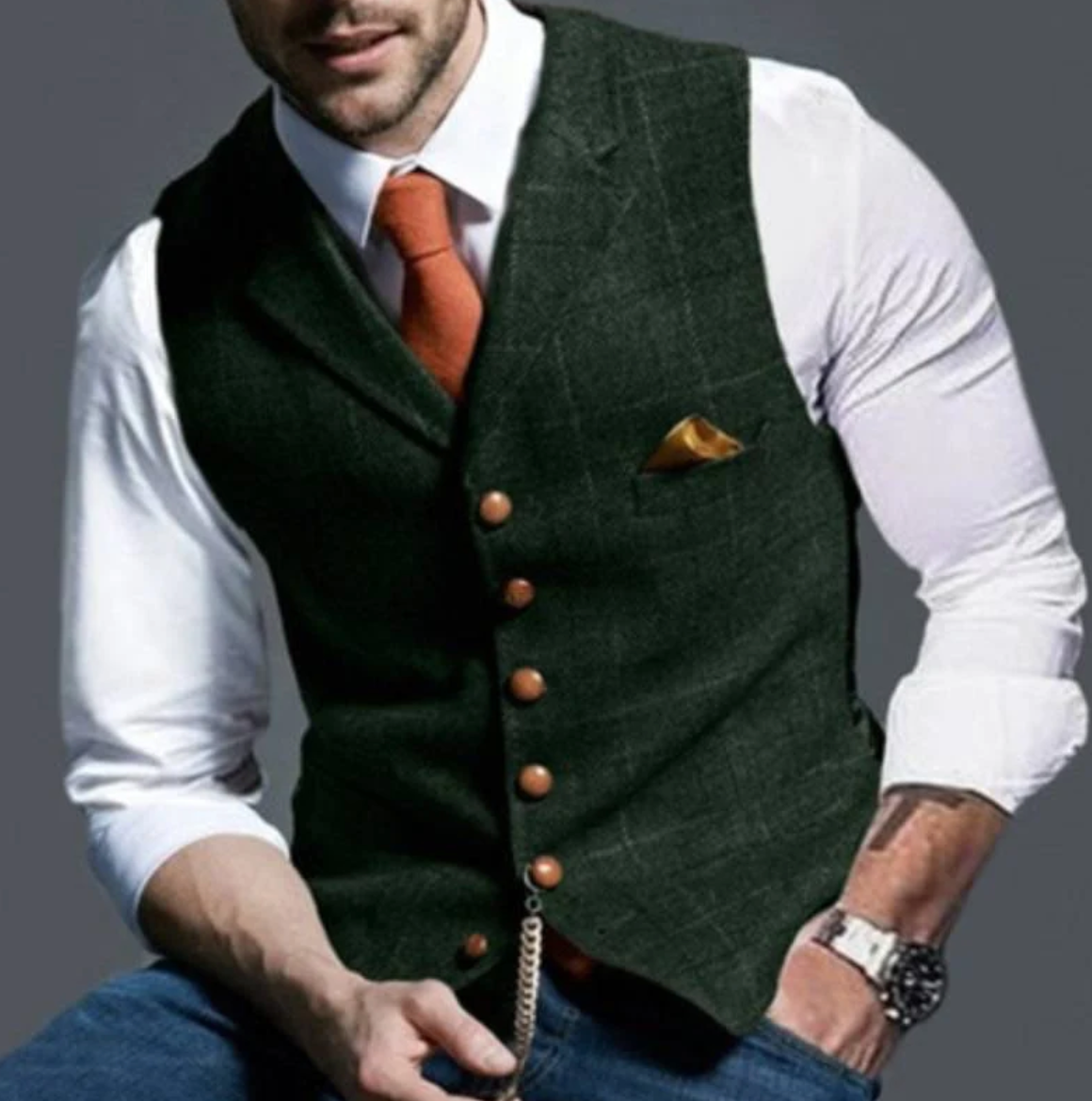 Victor | Herren-Weste im Vintage-Stil mit Reverskragen und Knopfleiste