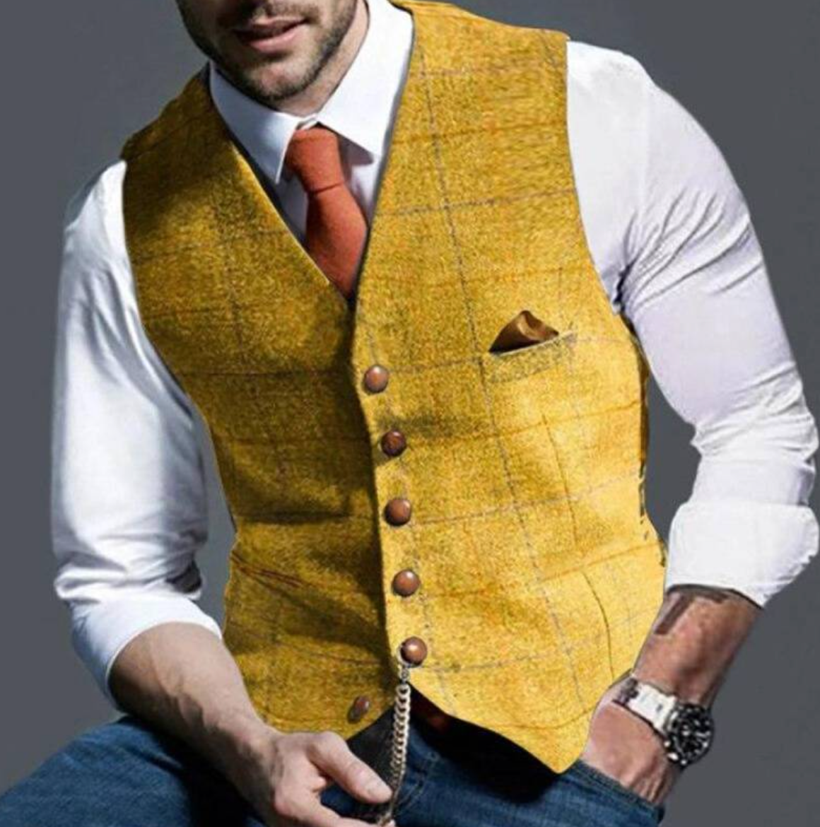 Victor | Herren-Weste im Vintage-Stil mit Reverskragen und Knopfleiste