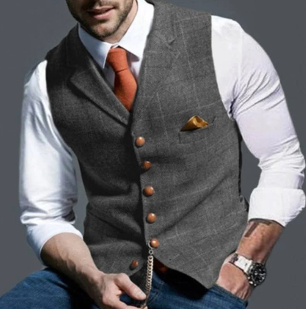 Victor | Herren-Weste im Vintage-Stil mit Reverskragen und Knopfleiste