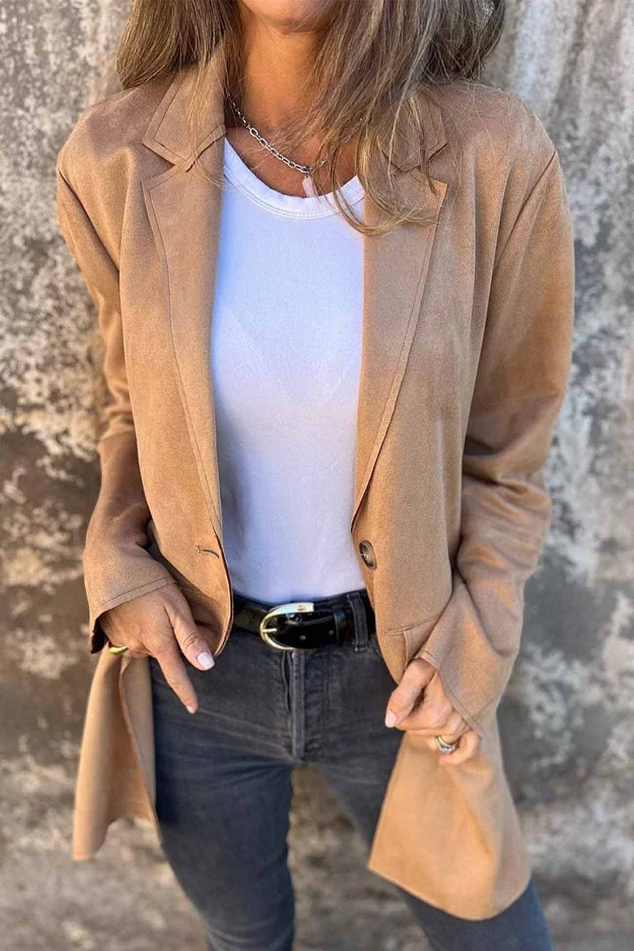 Wildleder Blazer Damen – Tailliert mit Revers & Einreiher 2-Knopf