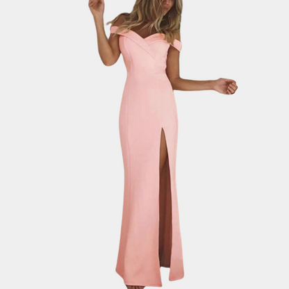 Amara | Damen-Off-Shoulder-Maxikleid mit Seitenschlitz – elegant, luftig und stilvoll