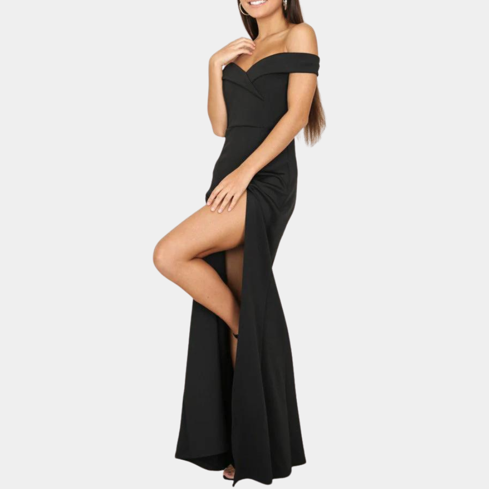 Amara | Damen-Off-Shoulder-Maxikleid mit Seitenschlitz – elegant, luftig und stilvoll