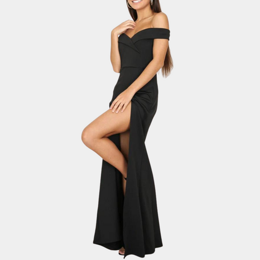 Amara | Damen-Off-Shoulder-Maxikleid mit Seitenschlitz – elegant, luftig und stilvoll