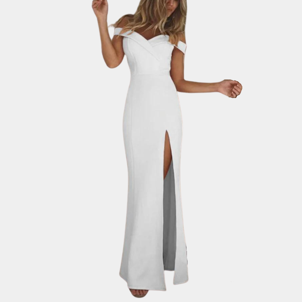 Amara | Damen-Off-Shoulder-Maxikleid mit Seitenschlitz – elegant, luftig und stilvoll