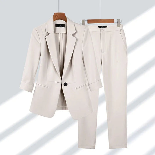 Amelia Women's Tailored Suit - Blazer & Trousers - Structured Fit - Single Button - Formal Wear