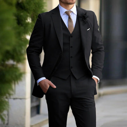 Bence | Dreiteiliges Herrenanzug-Set mit Stehkragenblazer, Weste und Hose im modernen Stil