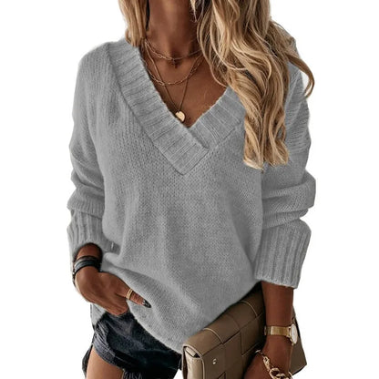 Bequemer V-Ausschnitt Strickpullover für Stil und Komfort