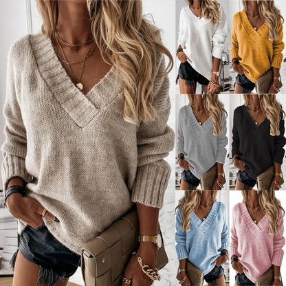 Bequemer V-Ausschnitt Strickpullover für Stil und Komfort