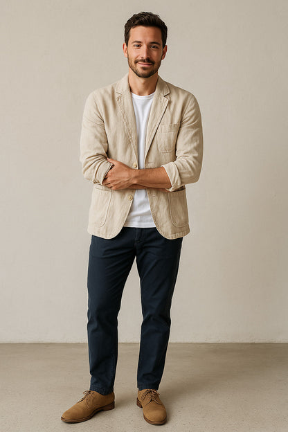 Blazer Herren – Leicht & ungefüttert mit Revers & 2-Knopf-Design