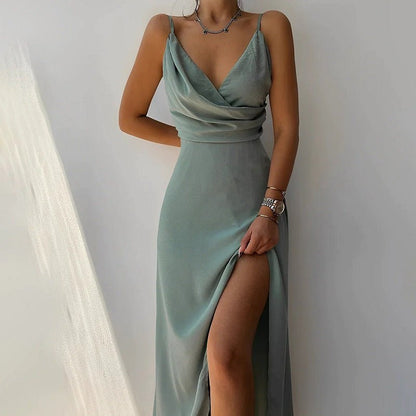 Callie | Elegantes langes Damenkleid mit V-Ausschnitt | Figurbetont, stilvoll & vielseitig