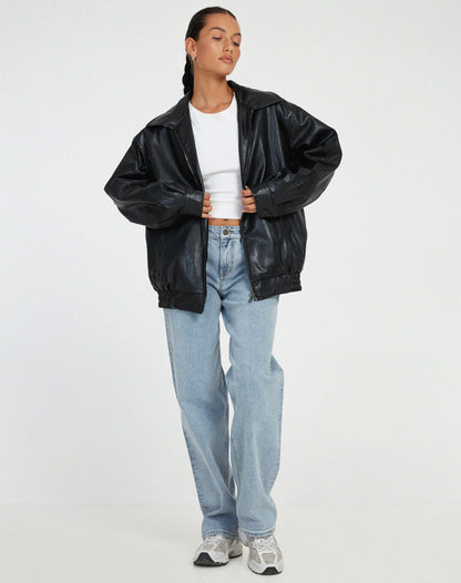 Damen Lederjacke Oversized – Modische Übergangsjacke im lockeren Schnitt