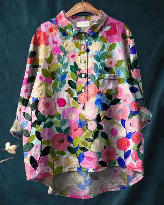 Damen Lila Bluse | Blumenmuster Chemisier für Einen Frischen, Lässigen Look