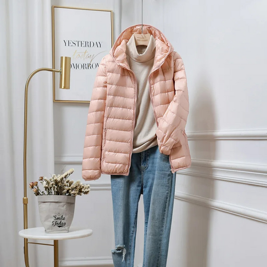 Damen Pufferjacke Ultraleicht mit Kapuze – Faltbare Steppjacke für Reisen