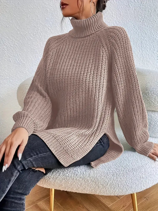 Damen Strickpullover Baumwolle Premium – Rollkragen, Weich & Elegant