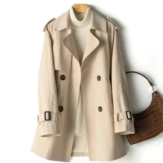 Damen Trenchcoat – Zweireiher mit Bindegürtel & taillierter Passform
