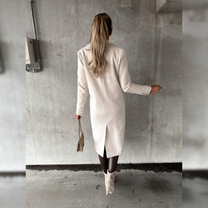 Damen Wollmantel – Zweireiher lang mit taillierter Passform & Revers