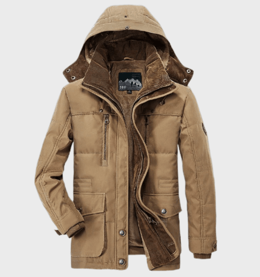 Dicke Winterjacke mit Kapuze für Herren und tiefen Taschen