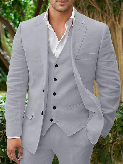 Dreiteiliges Leinen-Set für Herren: Blazer, Weste und Hose | Leicht, atmungsaktiv & stilvoll