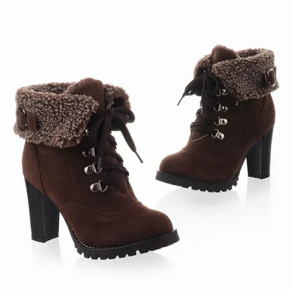 Elegante warme Damenstiefel für den Winter mit hohem Absatz