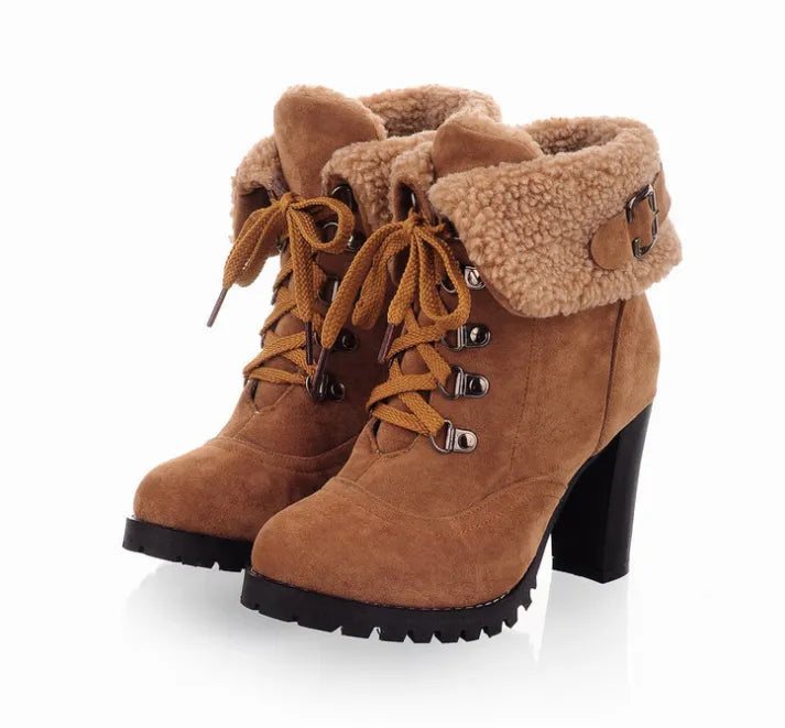 Elegante warme Damenstiefel für den Winter mit hohem Absatz