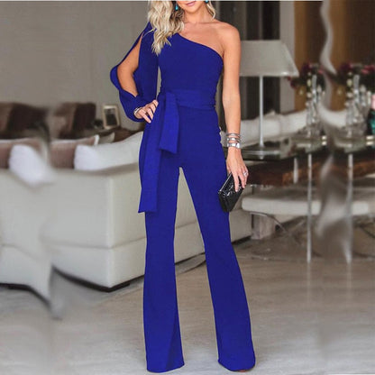 Eleganter Damen Jumpsuit mit One-Shoulder-Design | Schmaler Schnitt mit Schleifengürtel