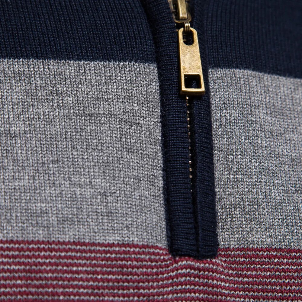 Eleganter gestreifter Slim-Fit Herrenpullover mit Reißverschluss – Stil trifft Komfort