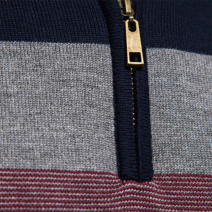 Eleganter gestreifter Slim-Fit Herrenpullover mit Reißverschluss – Stil trifft Komfort