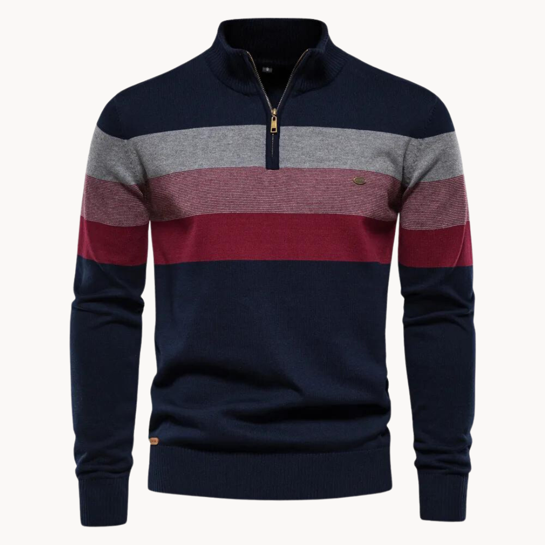 Eleganter gestreifter Slim-Fit Herrenpullover mit Reißverschluss – Stil trifft Komfort