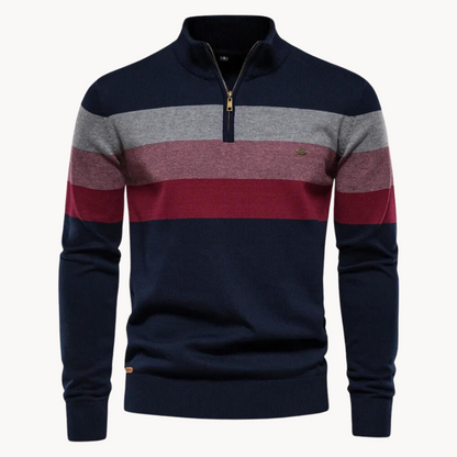 Eleganter gestreifter Slim-Fit Herrenpullover mit Reißverschluss – Stil trifft Komfort