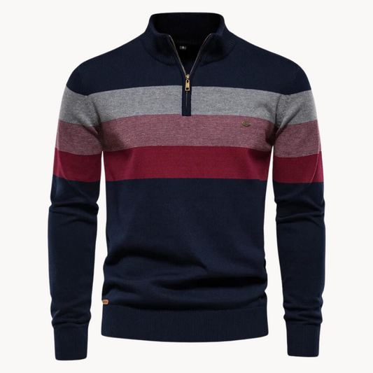 Eleganter gestreifter Slim-Fit Herrenpullover mit Reißverschluss – Stil trifft Komfort