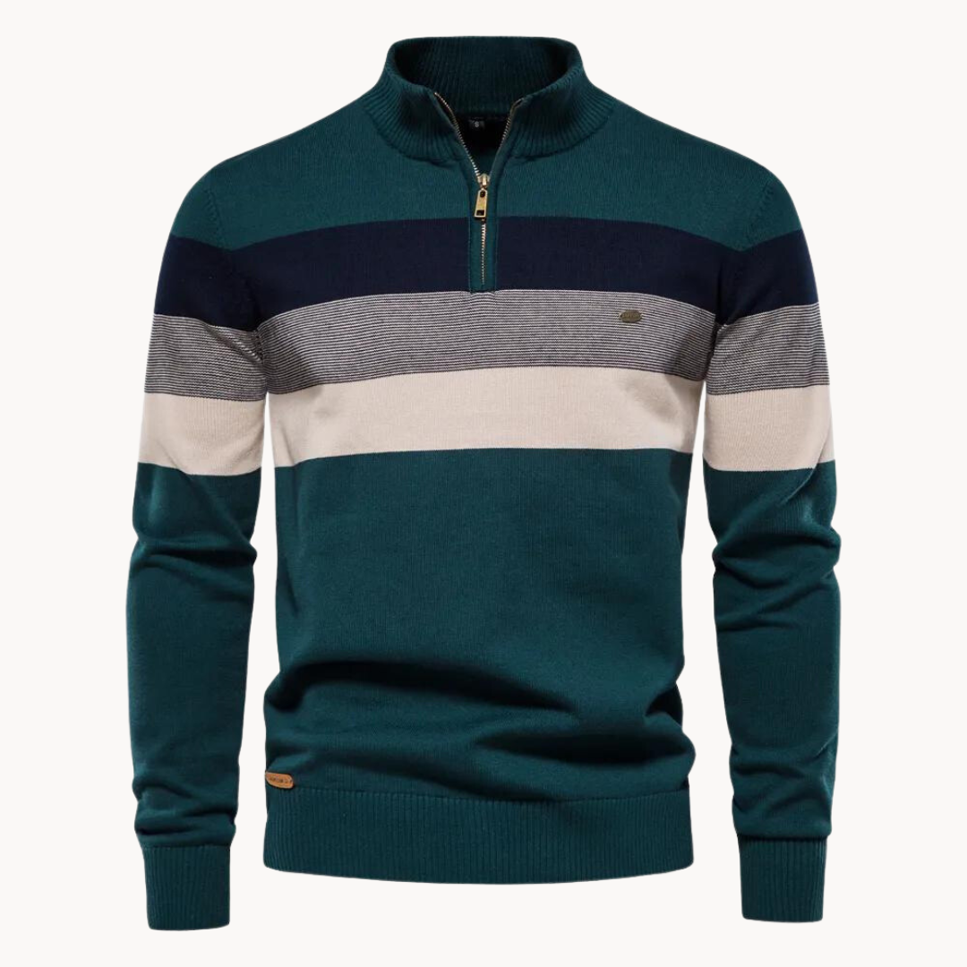 Eleganter gestreifter Slim-Fit Herrenpullover mit Reißverschluss – Stil trifft Komfort