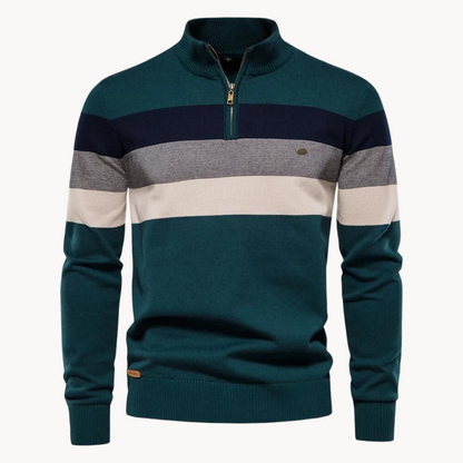 Eleganter gestreifter Slim-Fit Herrenpullover mit Reißverschluss – Stil trifft Komfort