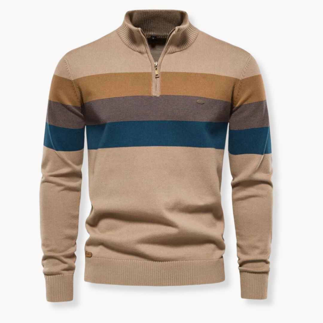 Eleganter gestreifter Slim-Fit Herrenpullover mit Reißverschluss – Stil trifft Komfort