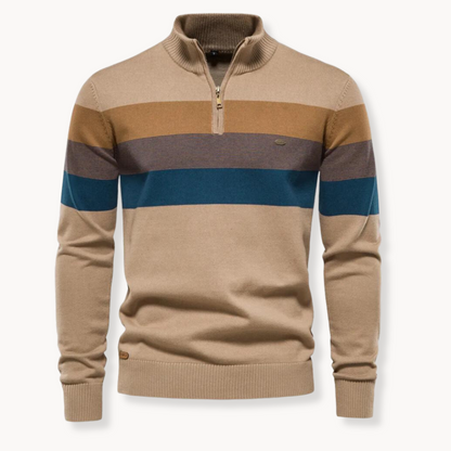 Eleganter gestreifter Slim-Fit Herrenpullover mit Reißverschluss – Stil trifft Komfort