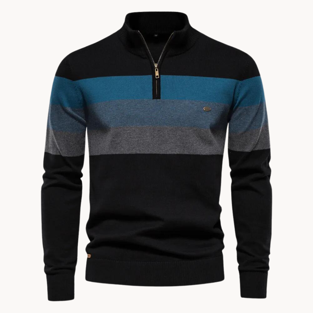 Eleganter gestreifter Slim-Fit Herrenpullover mit Reißverschluss – Stil trifft Komfort