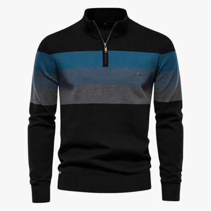 Eleganter gestreifter Slim-Fit Herrenpullover mit Reißverschluss – Stil trifft Komfort