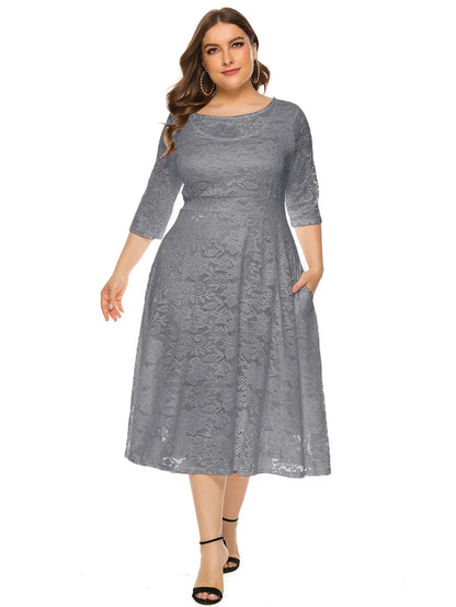 Elegantes Spitzenkleid für Damen | Lang geschnittenes Kleid mit Kontrast-Spitze