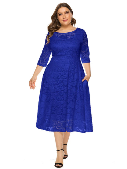 Elegantes Spitzenkleid für Damen | Lang geschnittenes Kleid mit Kontrast-Spitze