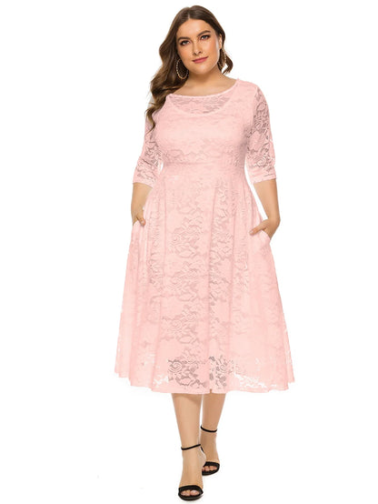 Elegantes Spitzenkleid für Damen | Lang geschnittenes Kleid mit Kontrast-Spitze