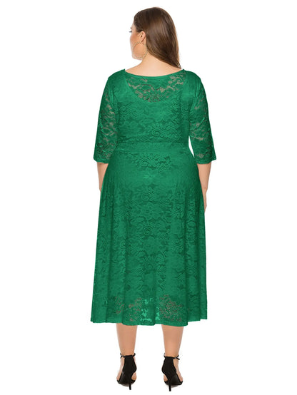 Elegantes Spitzenkleid für Damen | Lang geschnittenes Kleid mit Kontrast-Spitze