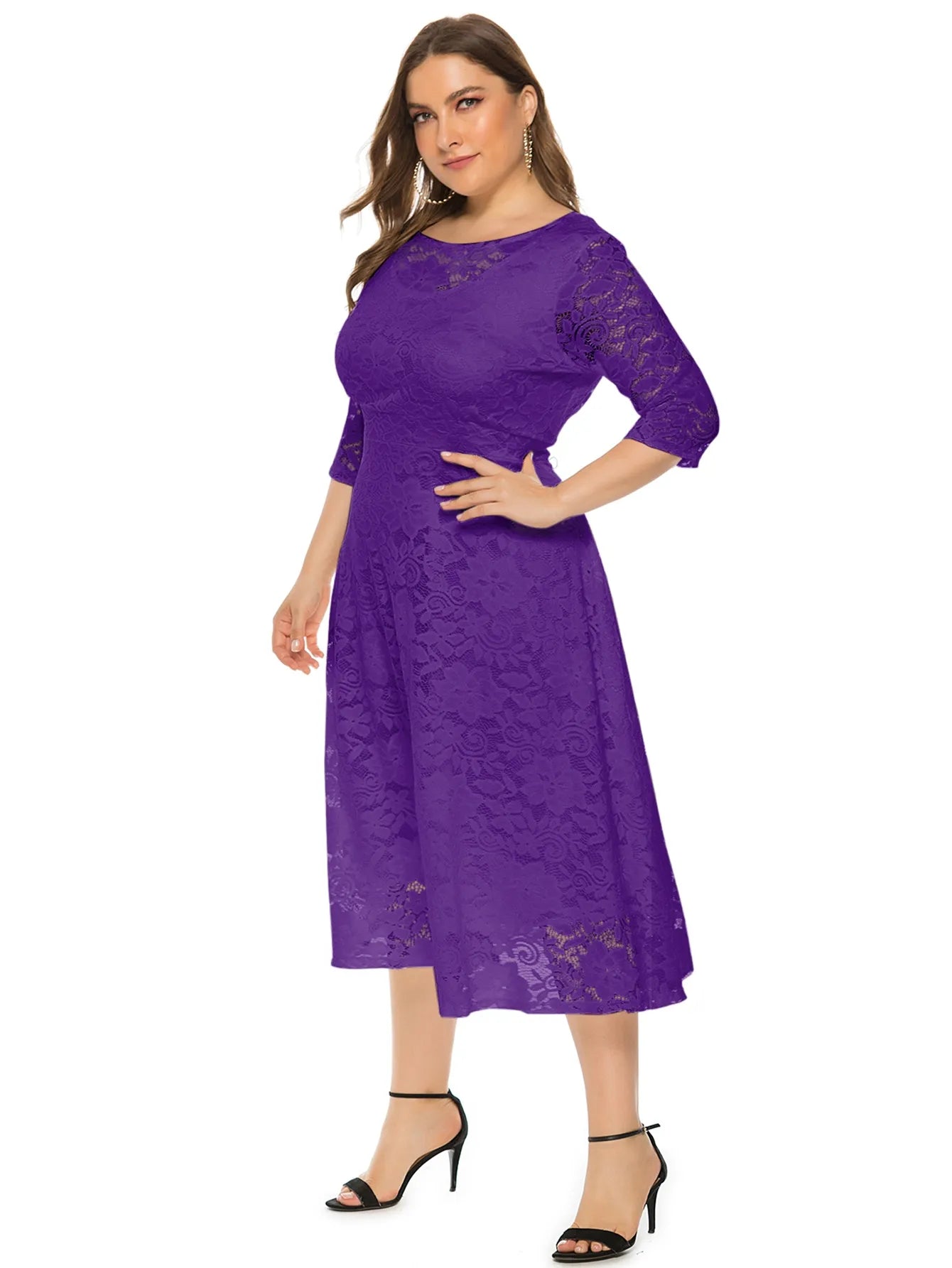 Elegantes Spitzenkleid für Damen | Lang geschnittenes Kleid mit Kontrast-Spitze