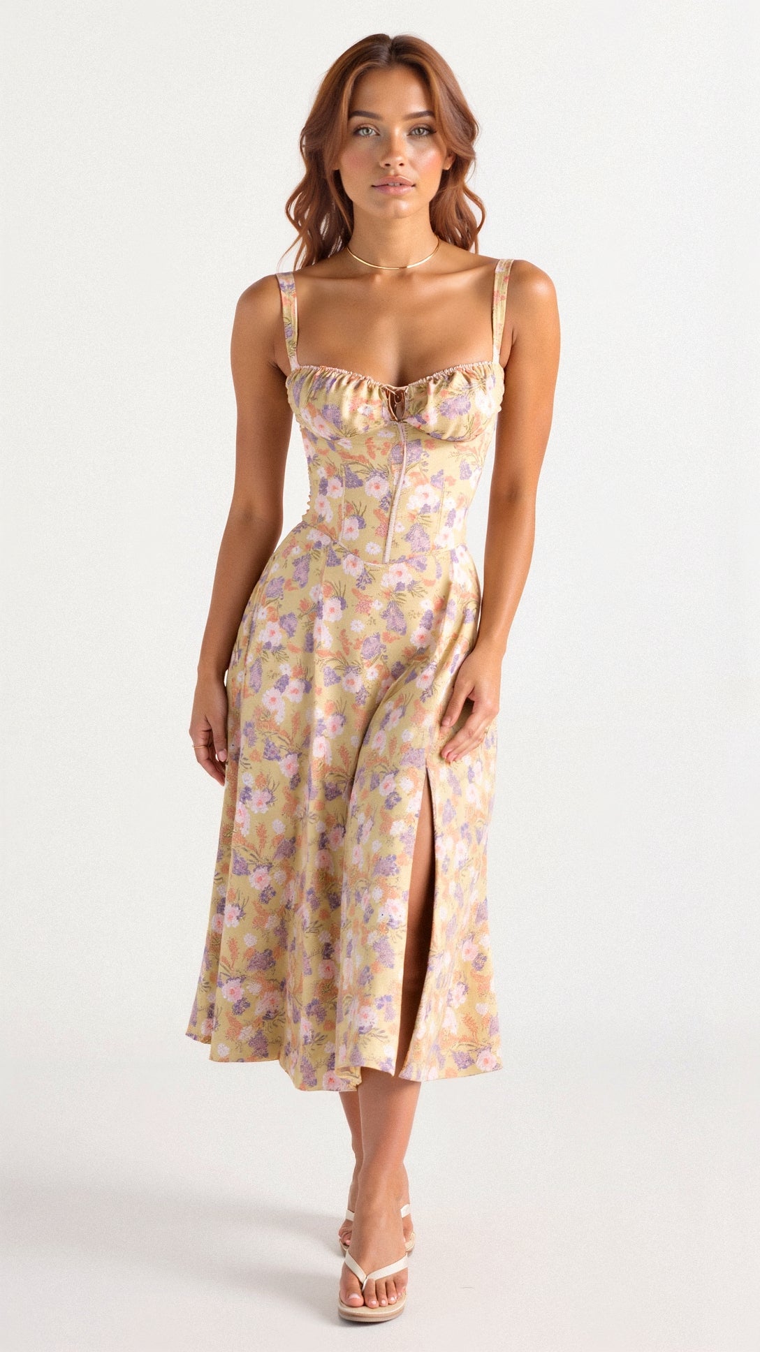 Elena – Sommerliches Midi-Kleid mit Trägern & Schlitz – Luftig, elegant & perfekt für warme Tage