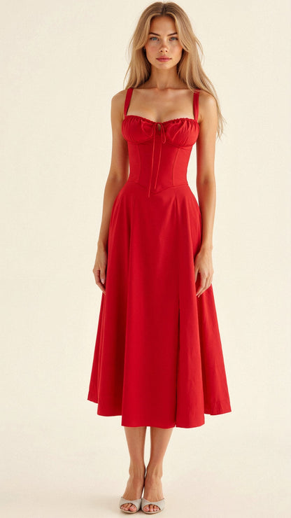 Elena – Sommerliches Midi-Kleid mit Trägern & Schlitz – Luftig, elegant & perfekt für warme Tage