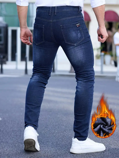 Gemütliche Fleece-Denim-Hosen für Herren mit Taschen - Ideale Baumwollhose für kalte Tage