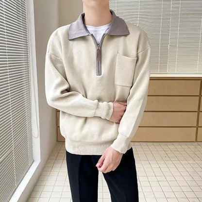 Modernes Herrenpullover mit halbem Reißverschluss und stylishem Kragen