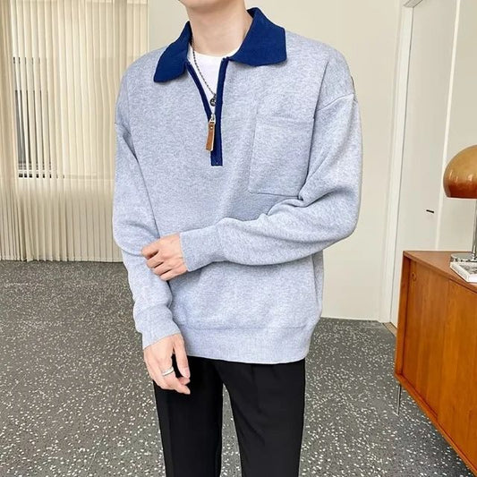 Modernes Herrenpullover mit halbem Reißverschluss und stylishem Kragen